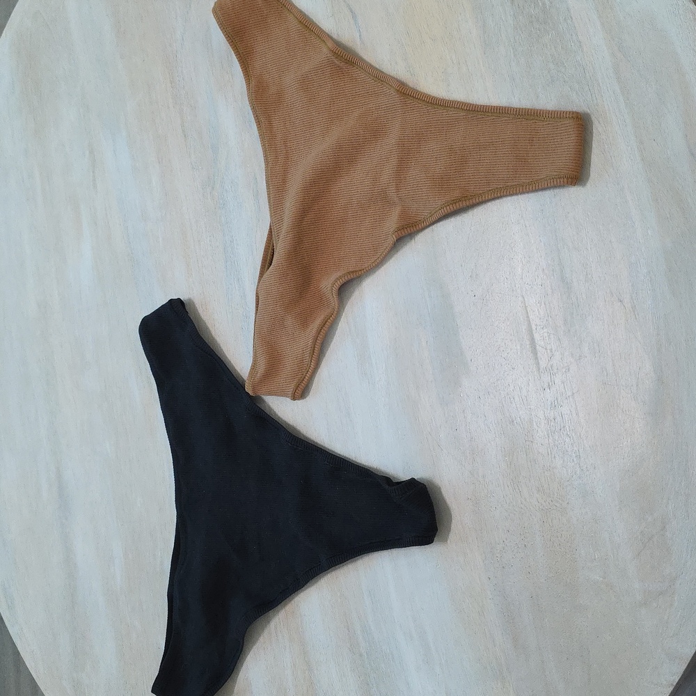 2pcs SKIMS Cotton Rib Dipped Thong /SOOT & CAMEL/3X NWT